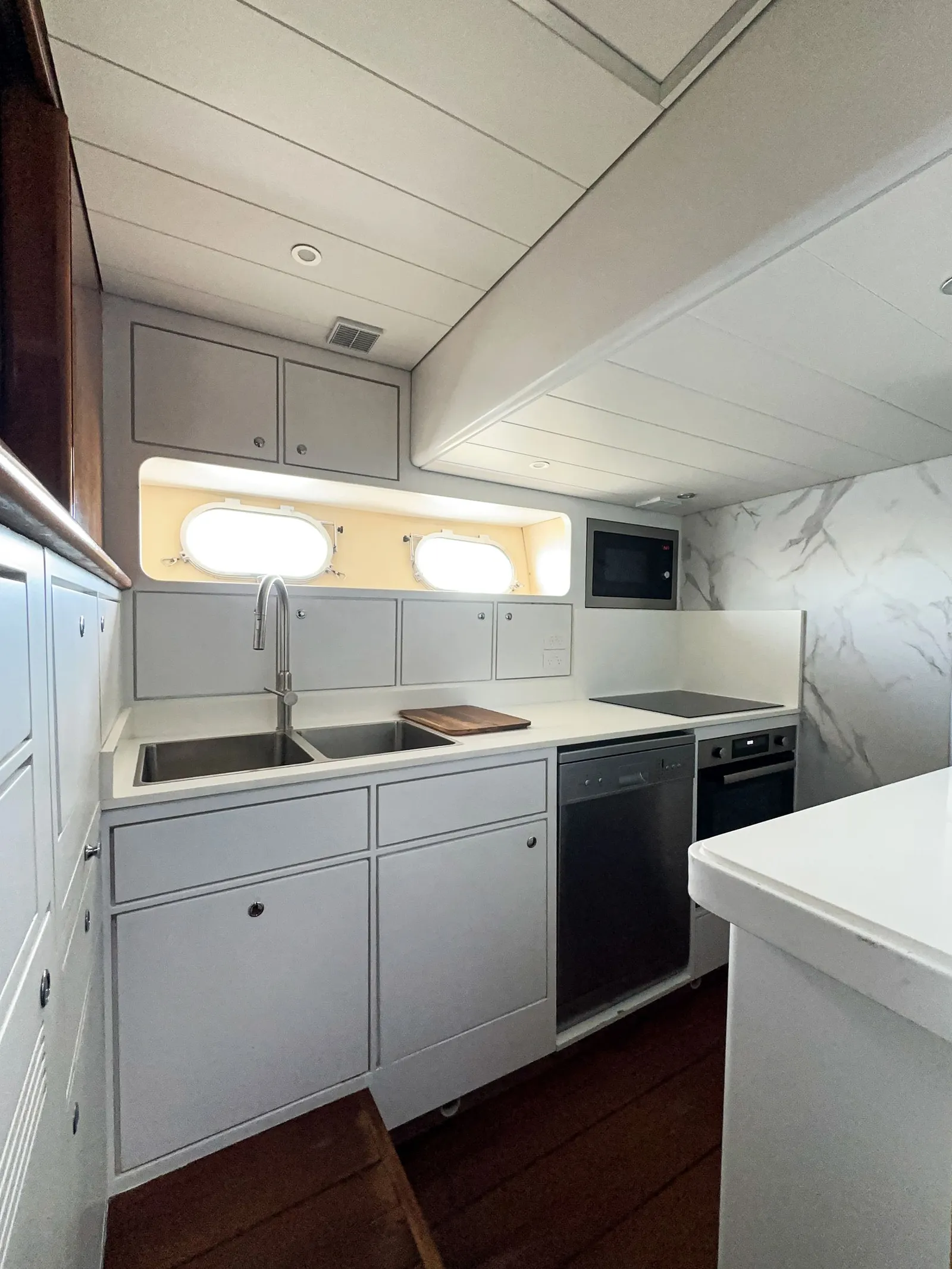The on-board galley where the menu comes together