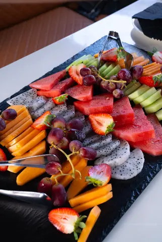 A fresh fruit platter served on board Bote Charters