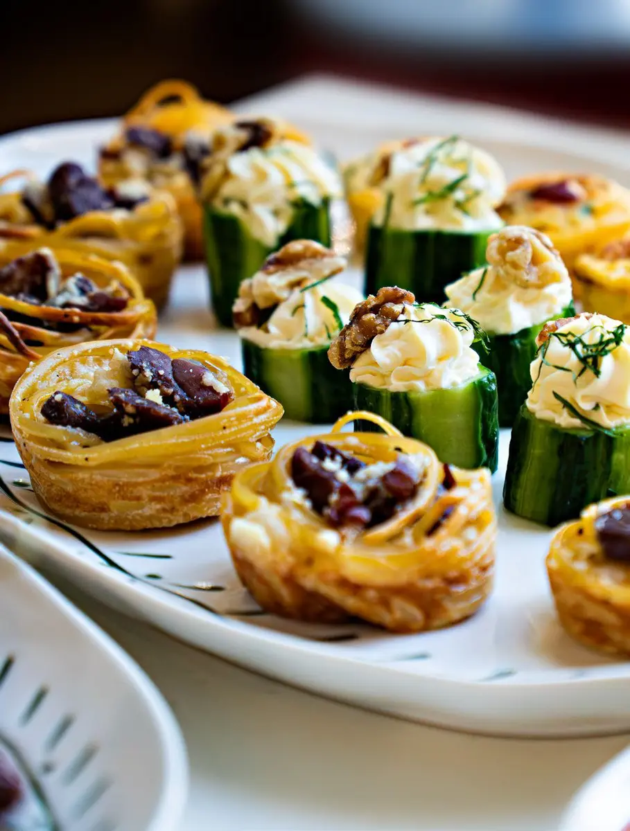 Cucumber, blue cheese and walnut canapes, Package 2 on Bote Charters