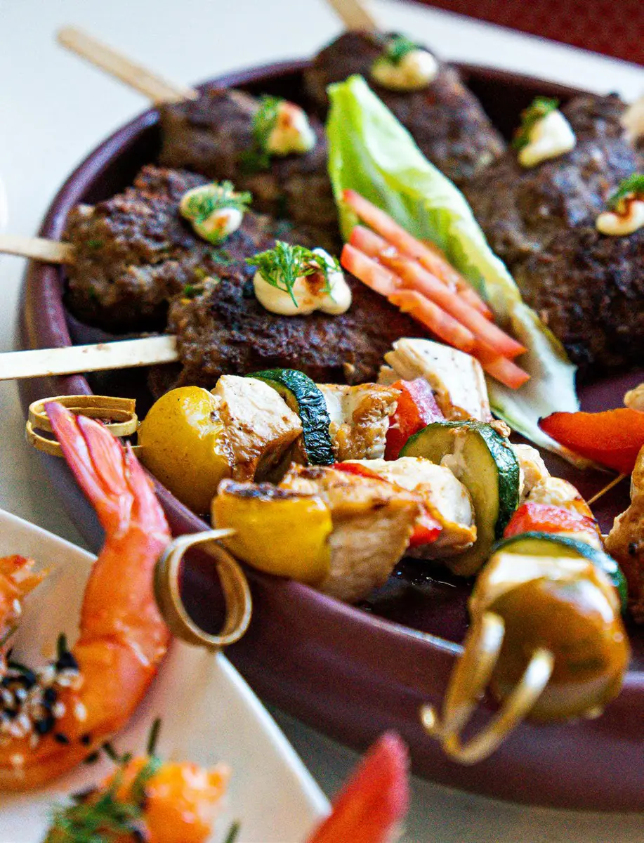 Meatball skewers, prawns and chicken skewers, Package 3 on Bote Charters