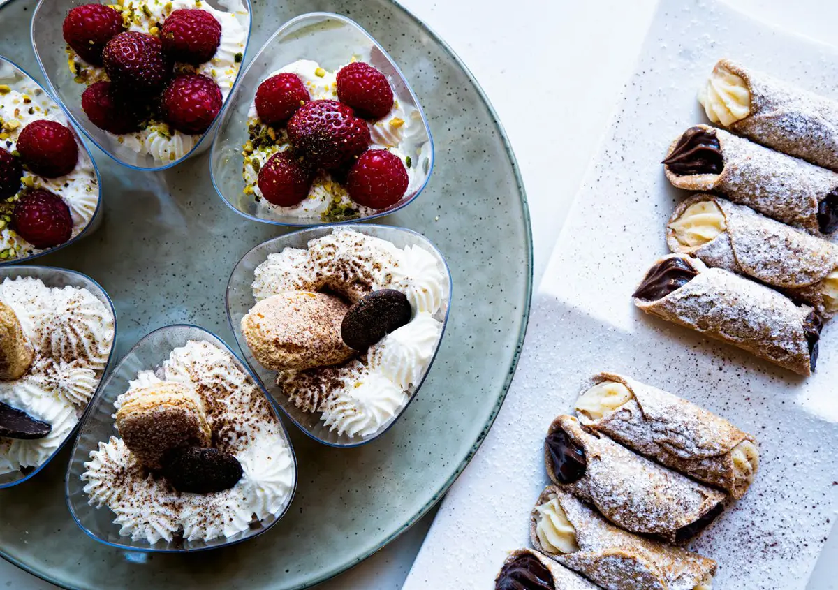 Tiramisu cups and mini cannoli, the Bote Charters dessert selection